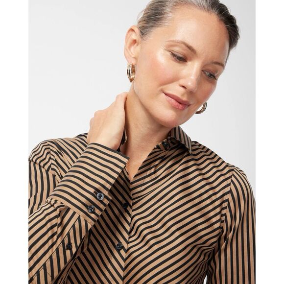 New Chico’s Striped Cotton  Blend Button Down Shirt Size 3 Or XL - Picture 8 of 10